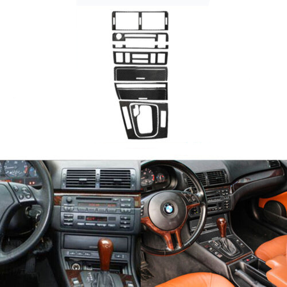 8 x carbon fiber center console trim for BMW 3 Series E46 1998-2005