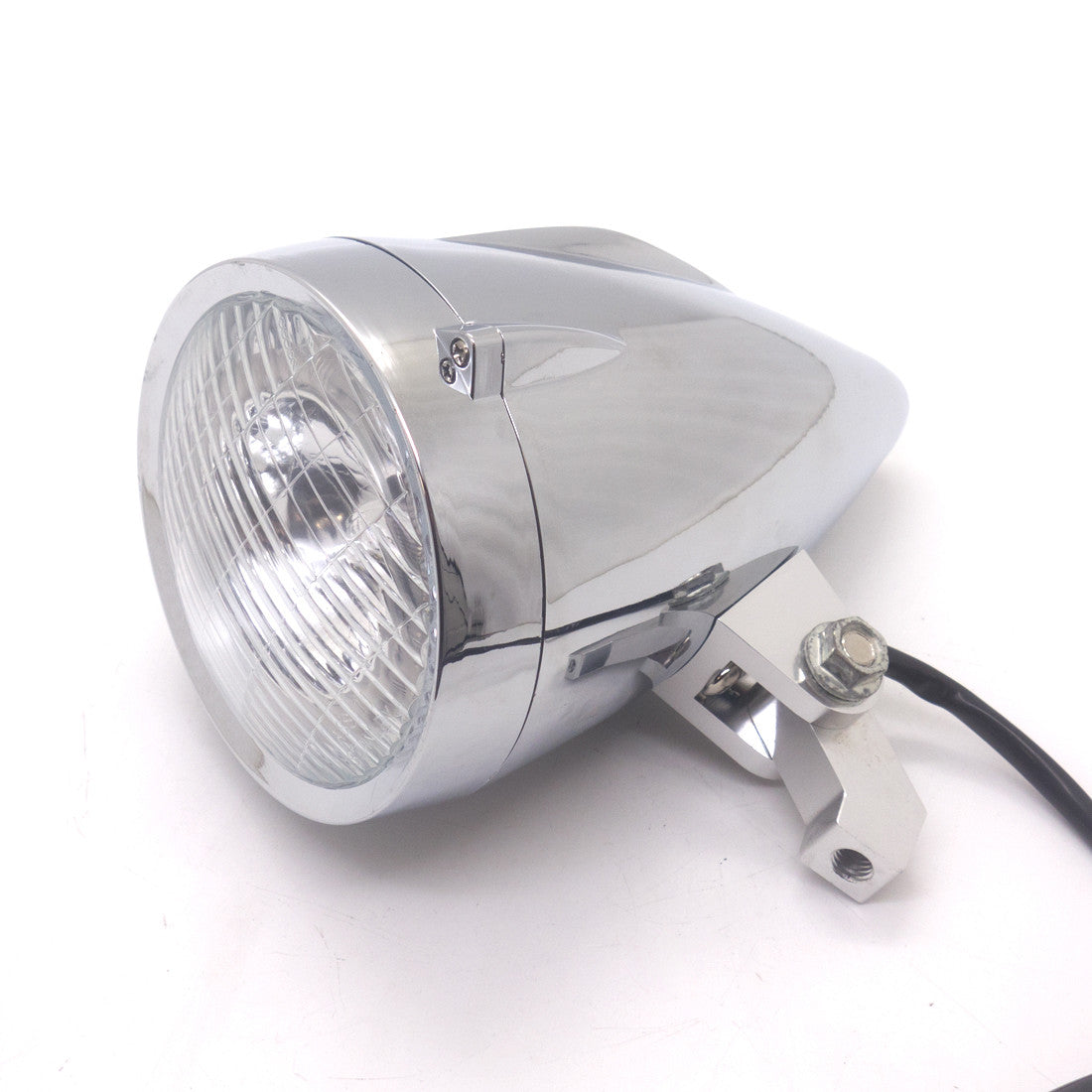 Chrome LED Bullet Headlight With White Angel Eye Light for Harley Chopper Bobber Q