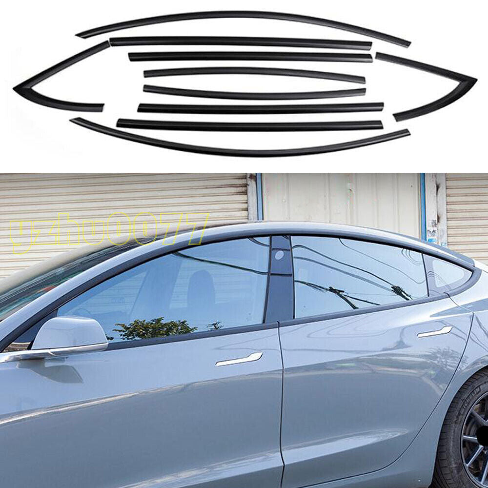 10For 2018-22 Model 3 Matte Black Side Window Molding Strips Cover Trim B n