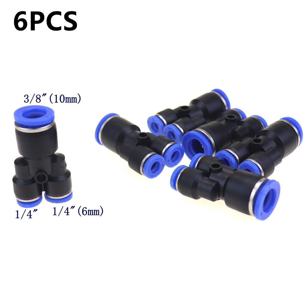6-piece pneumatic reduction Y-joint OD 3/8 to 1/4 inch quick release connector