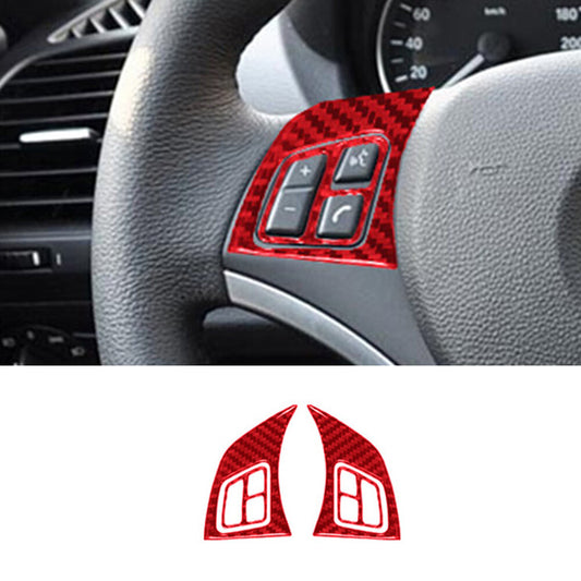 Red carbon fiber steering wheel button trim for BMW 1 Series convertible E82/E88 2008-13 type A