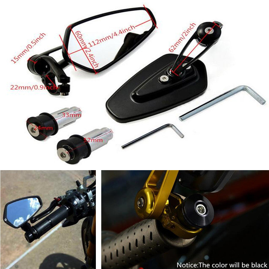 2Pcs 7/8 22mm Motorcycles Left Right Handbars Bar End Side Rearview Mirrors BK