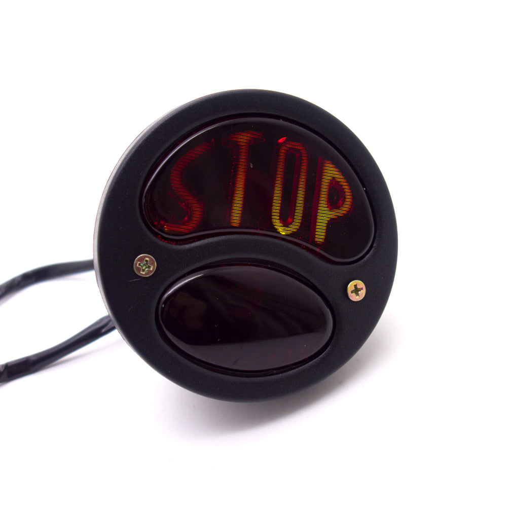 Motorcycle Vintage Black Metal STOP Round Tail Brake Light for Harley Cafe Racer Q