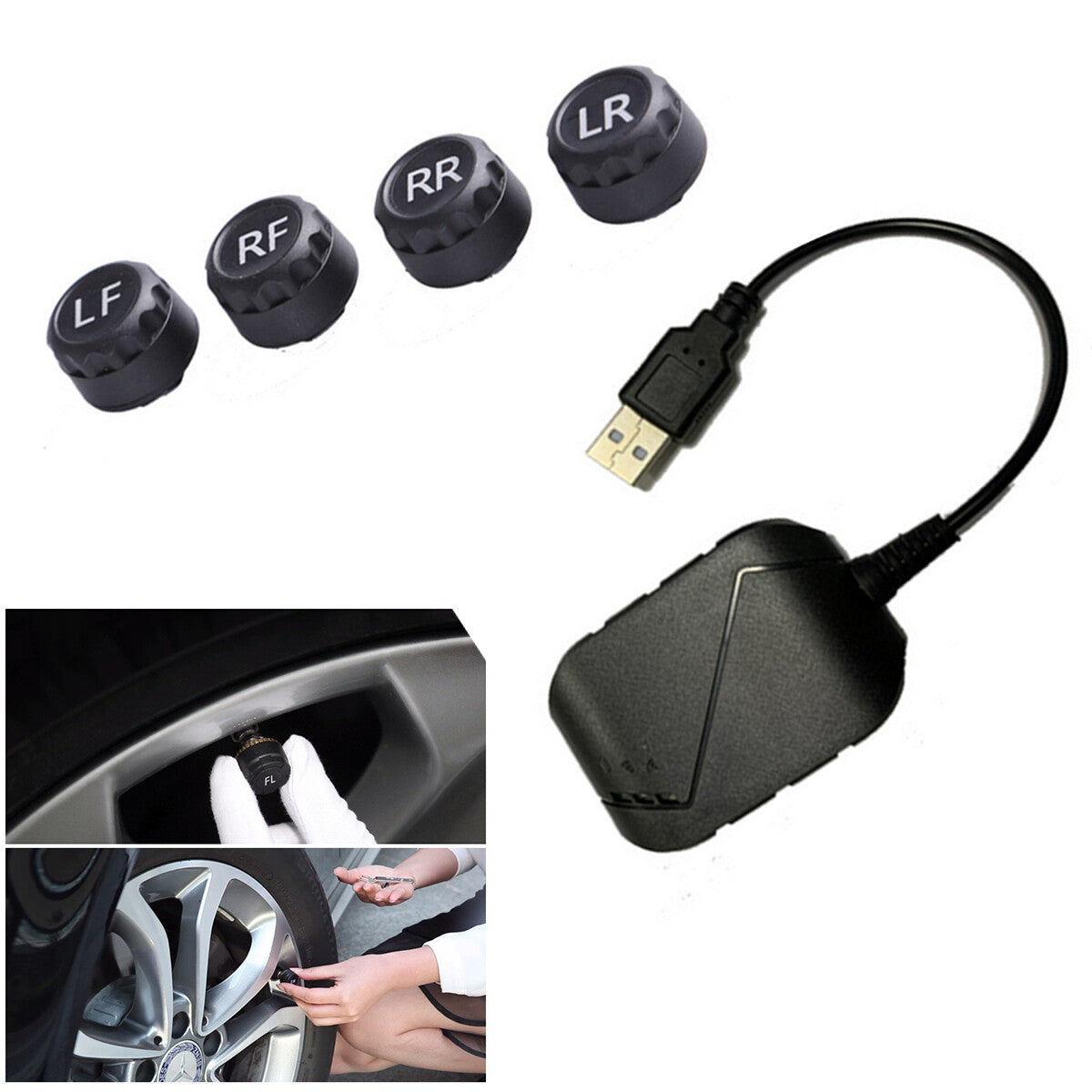 USB Android TPMS External Sensor Car Tire Pressure Monitoring Alarm System Kit Q