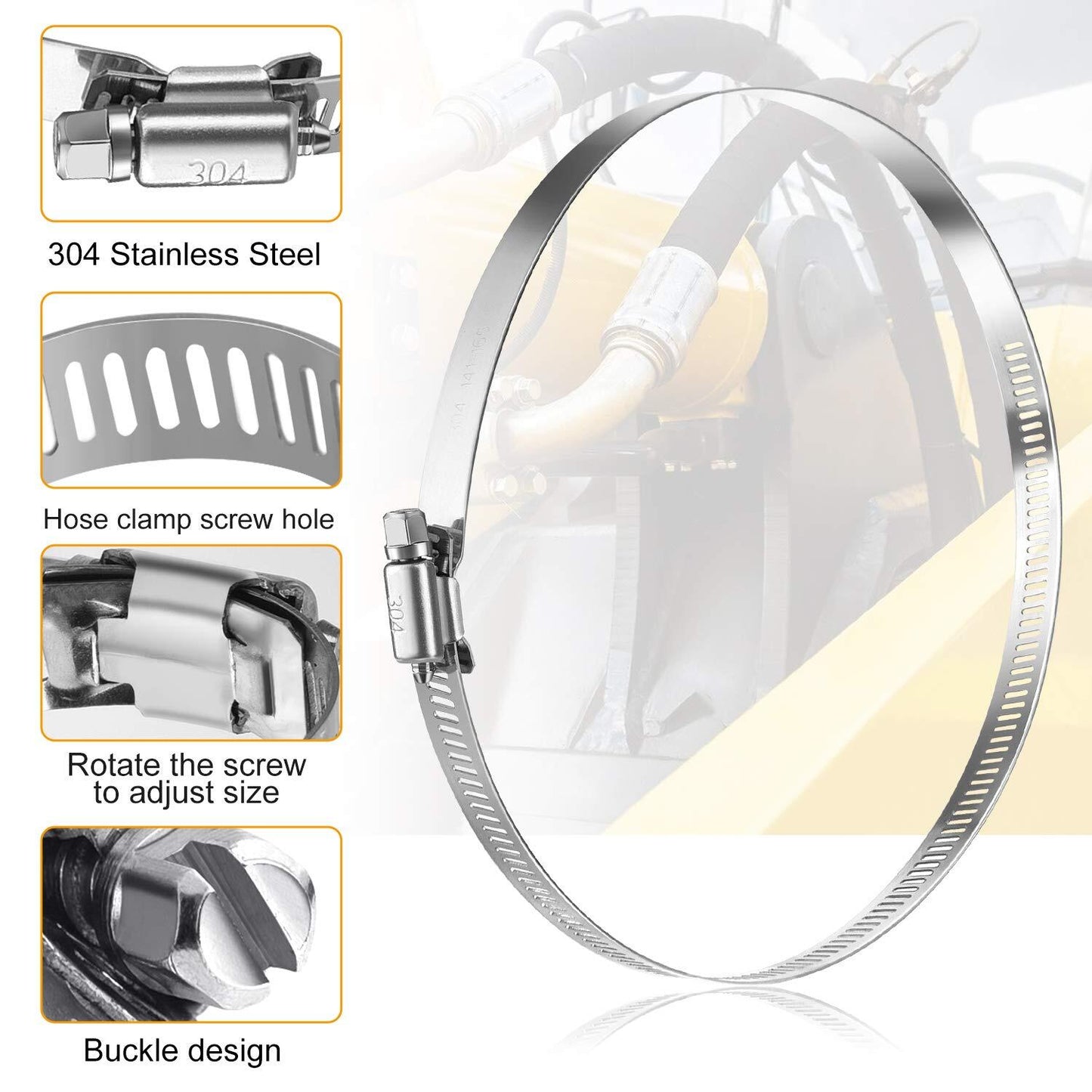4-inch pipe clamps, fuel hose clamps, 304 stainless steel clamps, worm gear hose clamps, 6-piece set