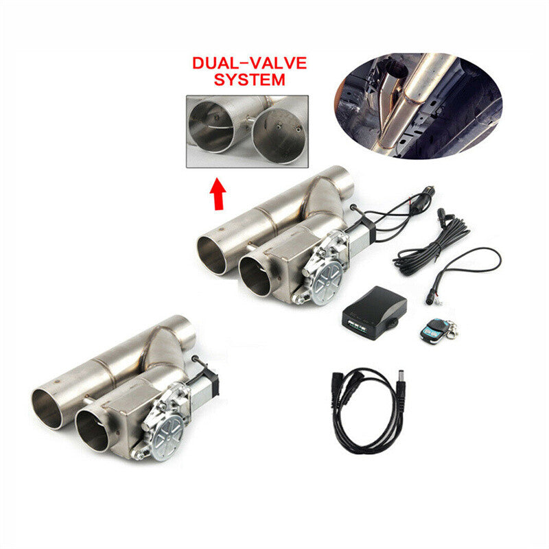 3'' Double Electric Exhaust Y Pipe Dual Control Valve Kit Remote Switch Q