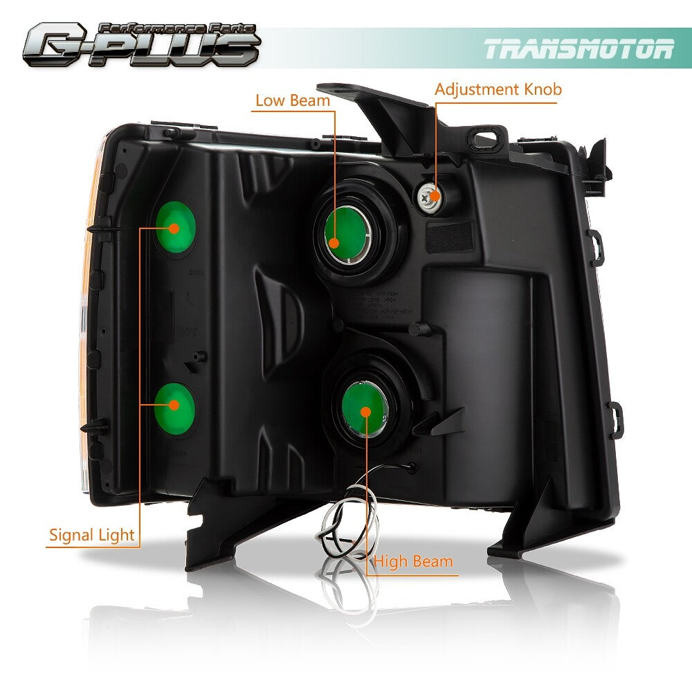 Fits 2007 - 2014 for Silverado LED DRL Black Housing Headlight Amber Corner - v