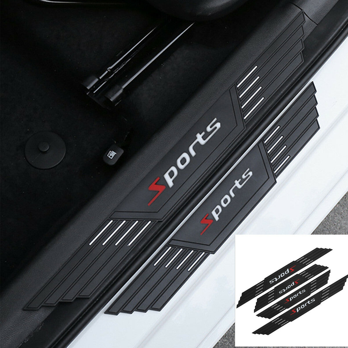 Car Door Scuff Sill Cover Panel Step Portector Accessories Flexible Rubber Black