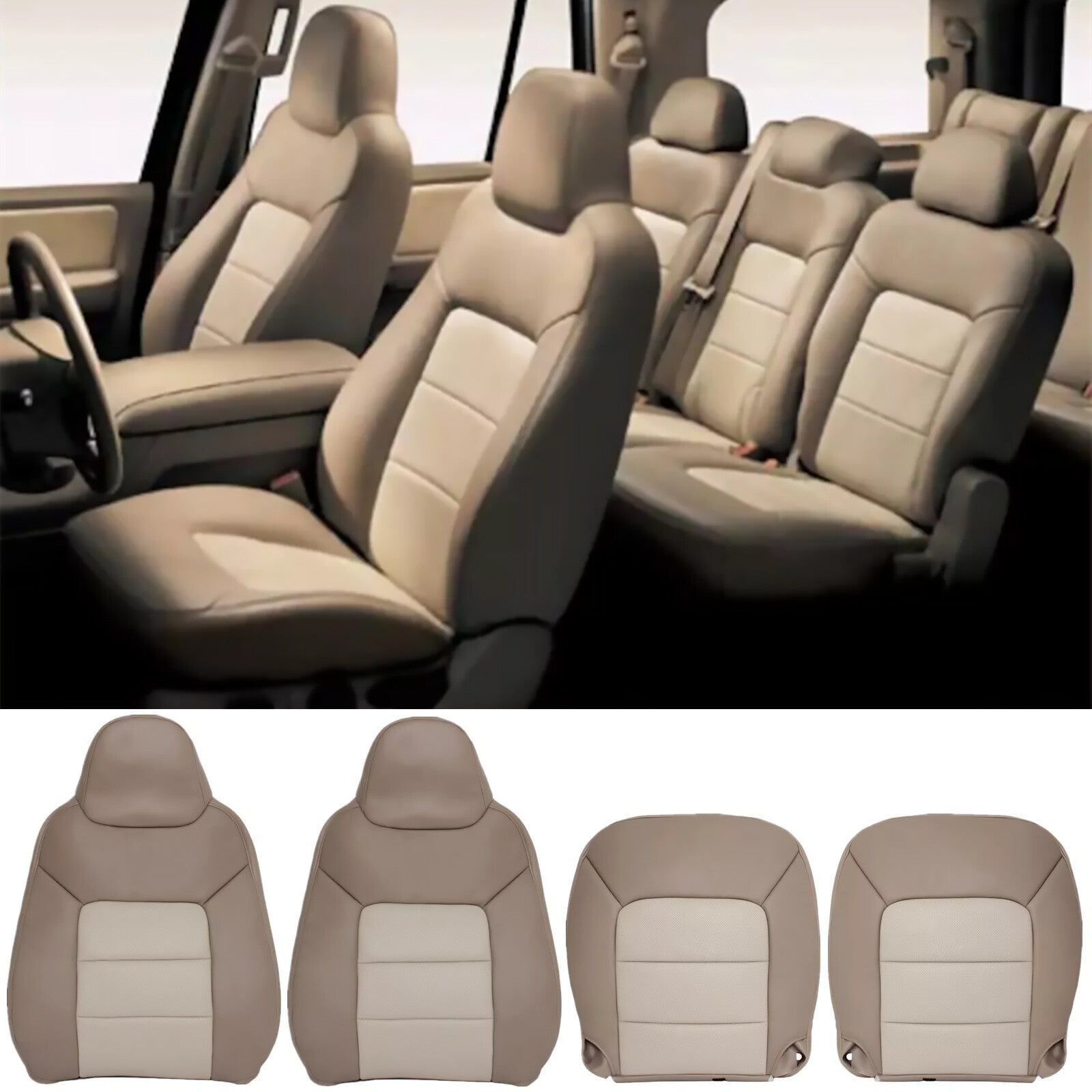 4 Front for Seat Cover Accessories Tan for Ford Expedition Eddie Bauer 2003-2006