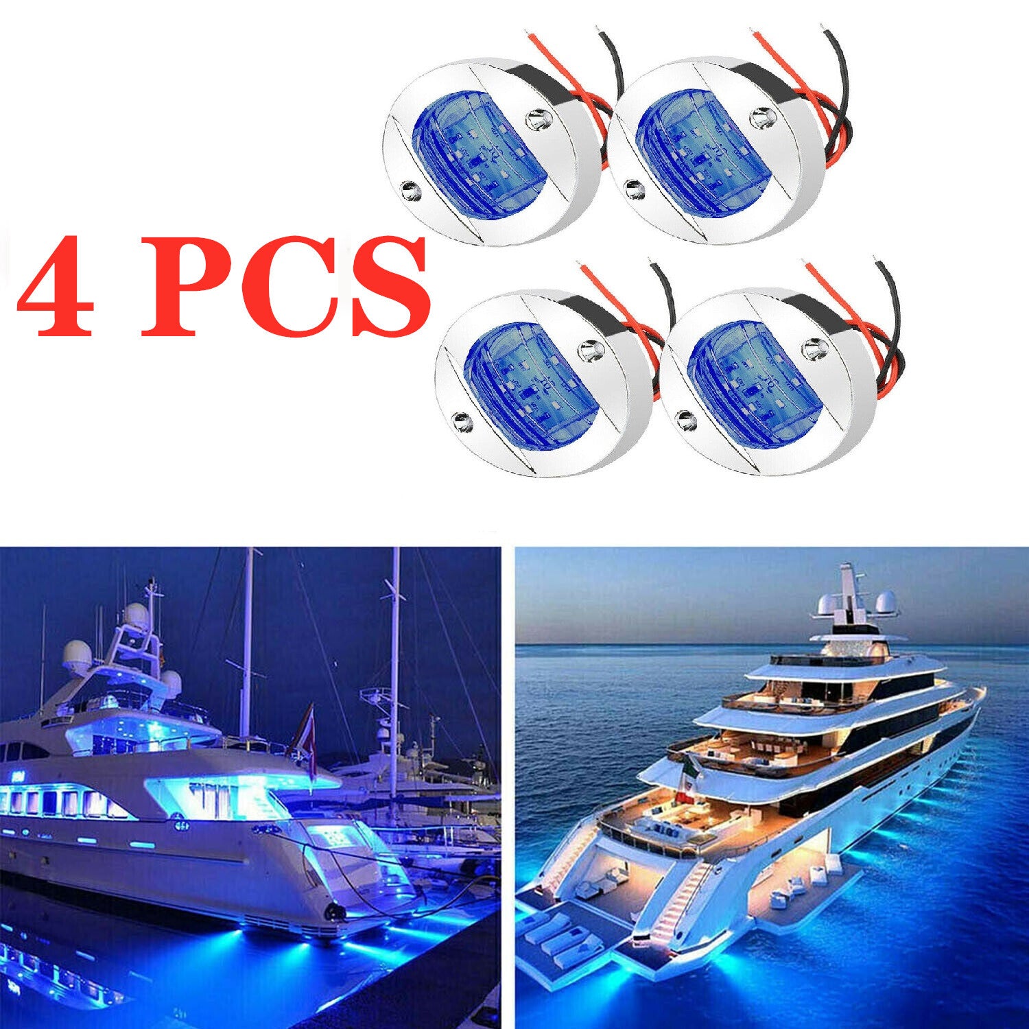 4-Piece Blue Round Ocean Boat LED Courtesy Light Cabin Deck Stern Navigationin n