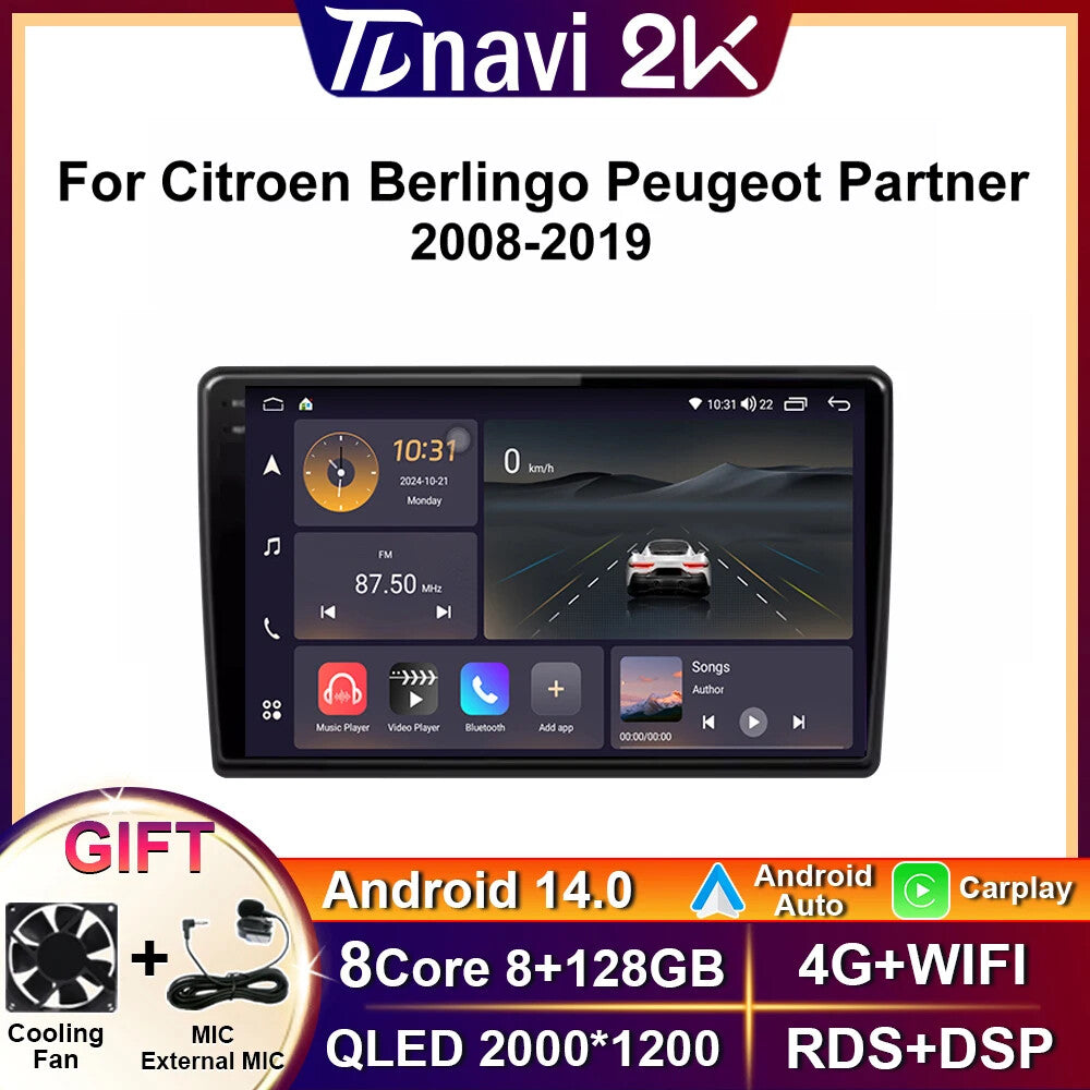 for Citroen Berlingo for Peugeot Partner 2008-2019 Car Radio GPS Auto CarPlay Player