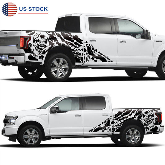 2Pcs Black Rockfall Skull Truck Body Decal Vinyl Sticker for Pickup 4x4 Off Road Q