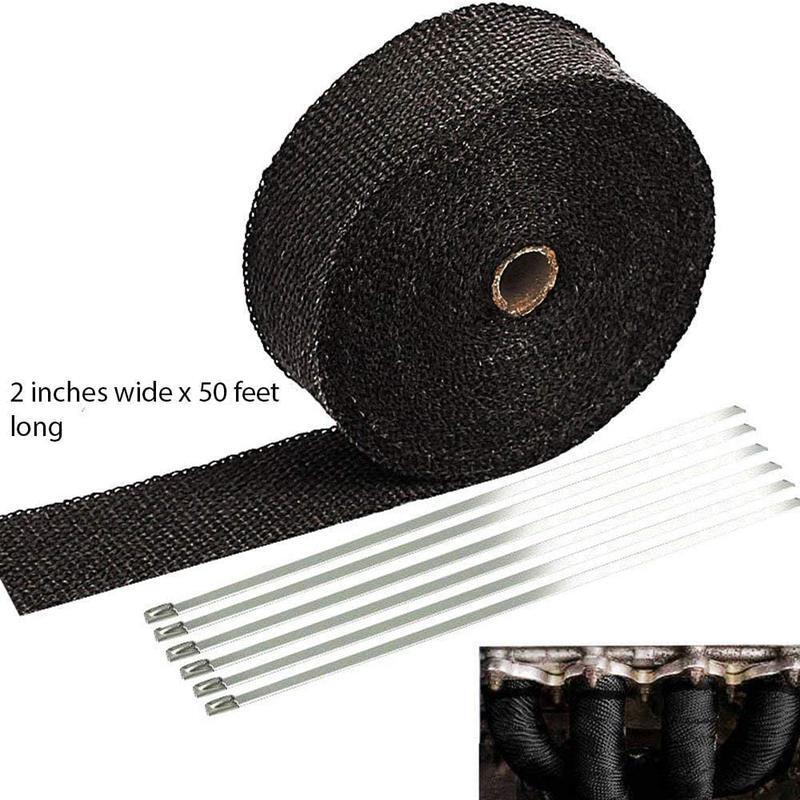 Motorcycle Car Exhaust Header Pipe Tape Fiberglass Heat Wrap Roll Ties(2 x 50') v