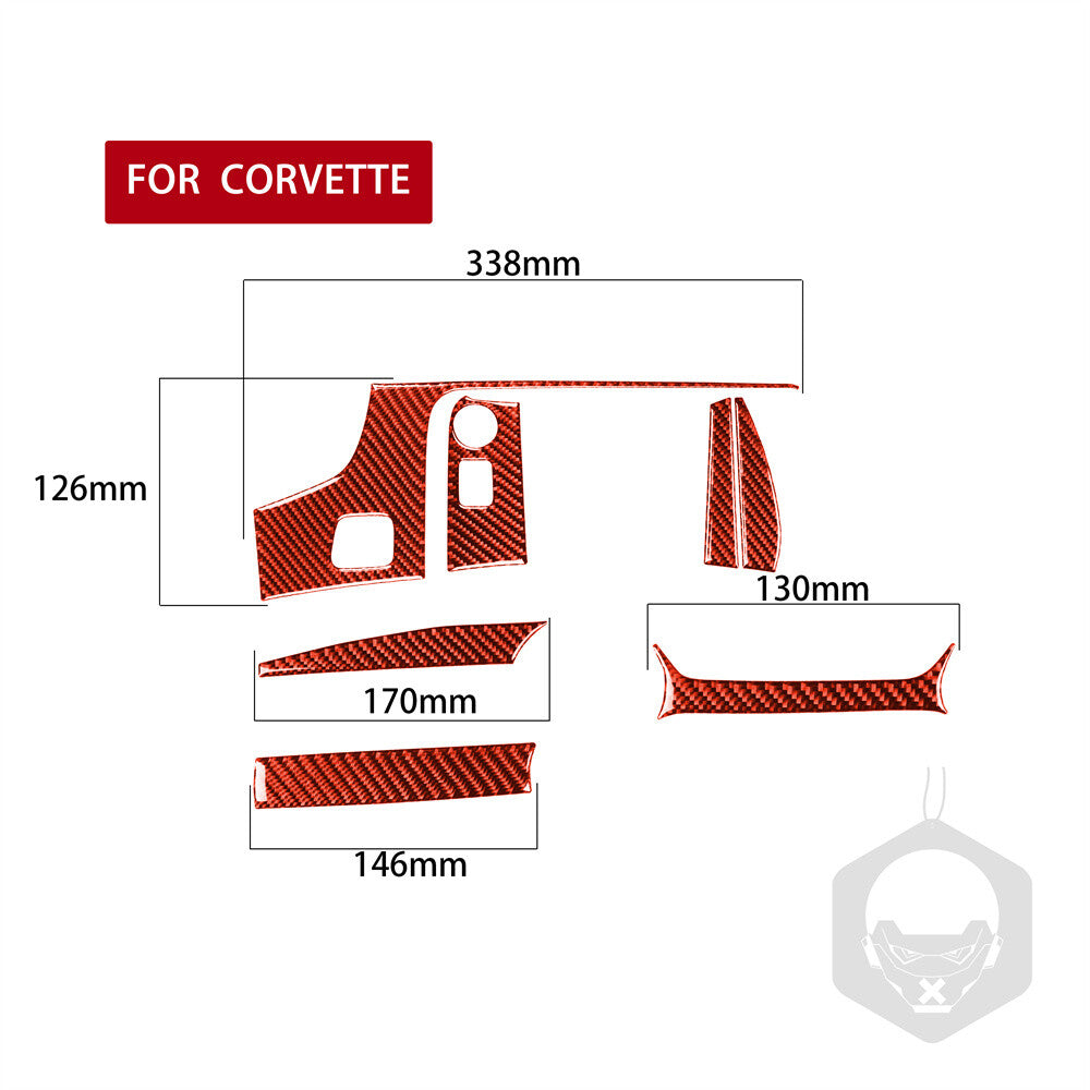 Red Carbon Fiber Center Console GPS Navigation Panel Cover for Corvette C7 14-19