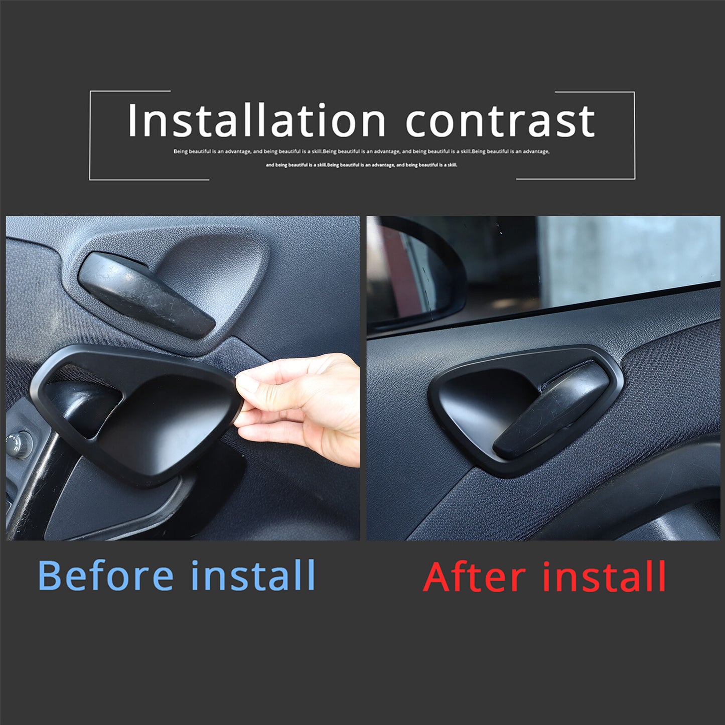 Matte black interior door handle with bowl-shaped trim for Smart Fortwo 2010-2015 2 pieces - n