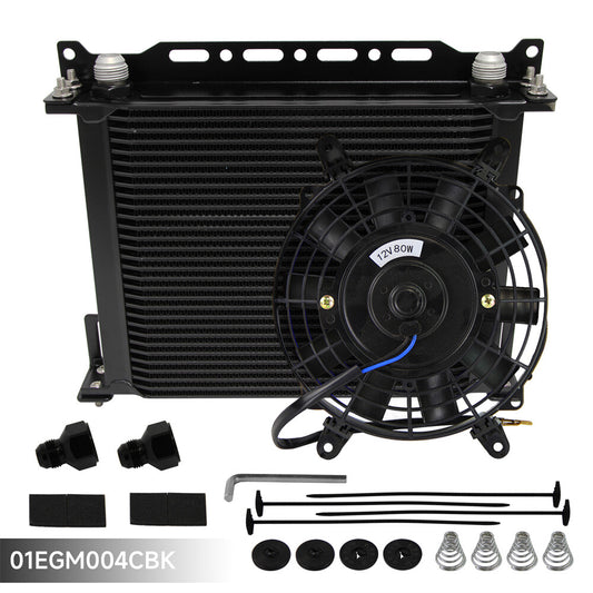 Universal 30 Row AN10 Engine Oil Cooler w/AN10 To AN8 Fittings + 7 Electric Fan
