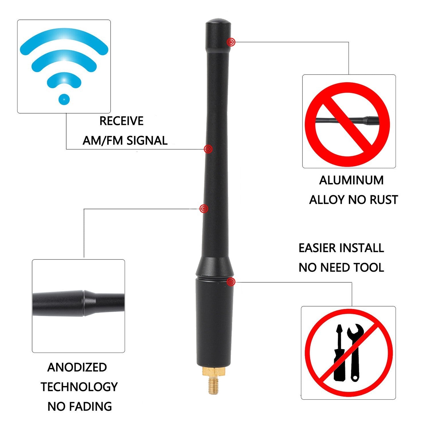Short 6 inch Off-road Antenna for Jeep Gladiator JT Replacement Parts 2020-2024