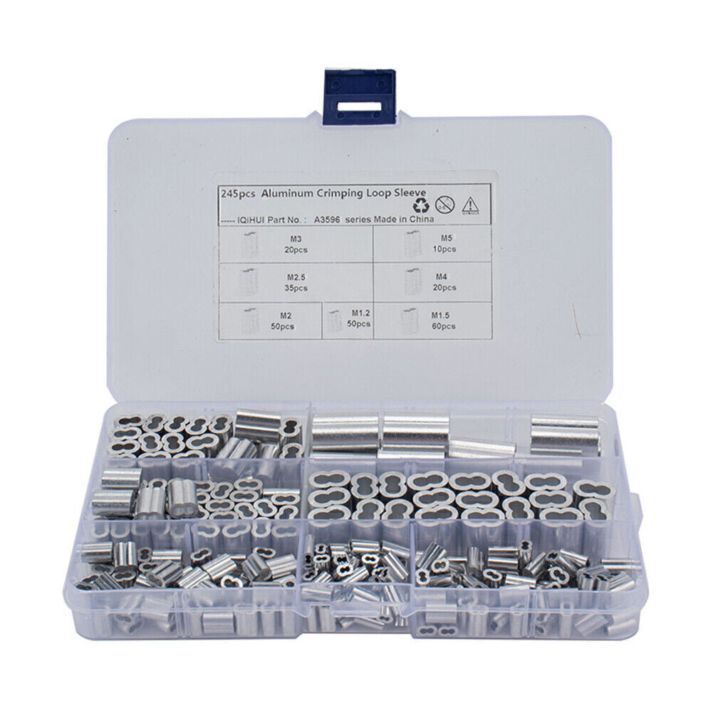 245x 7 Size Aluminum Wire Rope Cable Ferrule Crimping Swage Sleeve Silver Tone