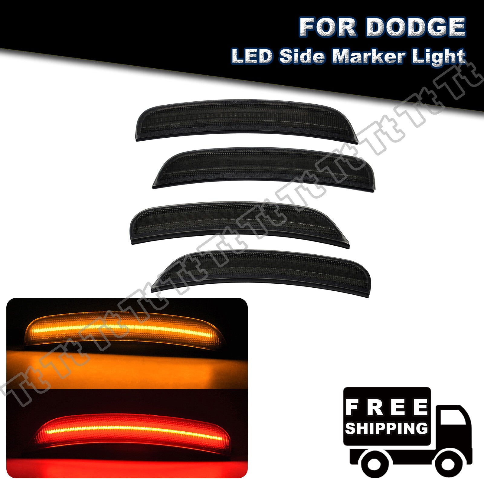 4x Smoked Front and Rear LED Side Marker Lights for 2015-2022 for Dodge Chargers