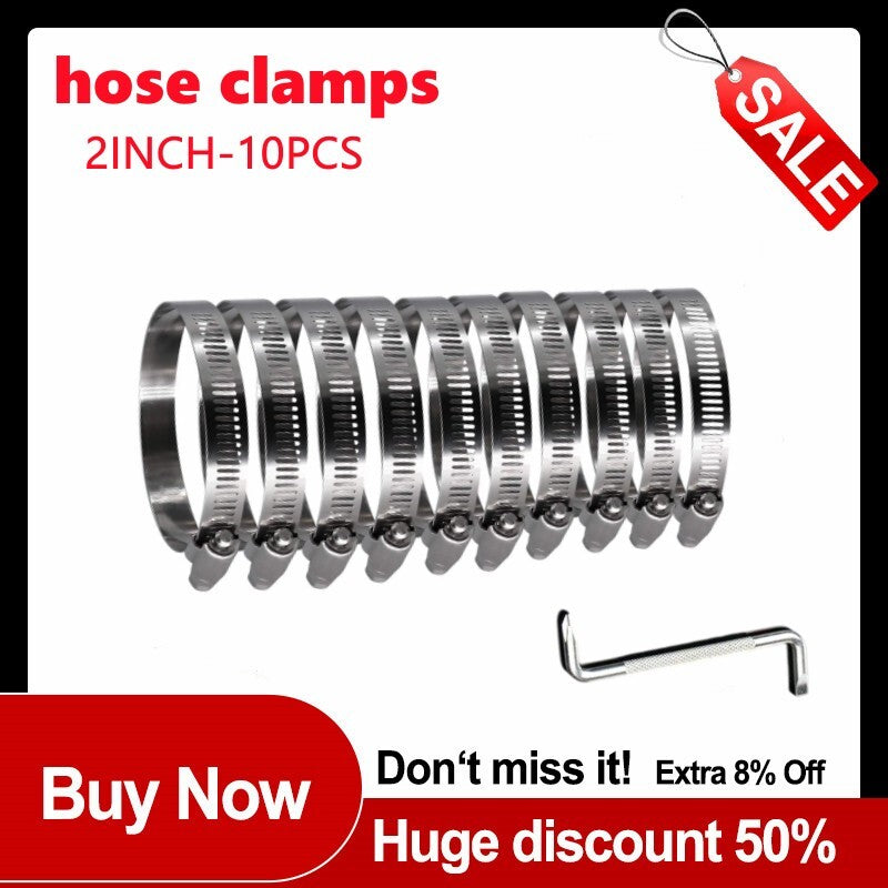 2-inch worm gear hose clamp, tube clamp, tube clamp, worm drive fuel line clamp, 10 pieces