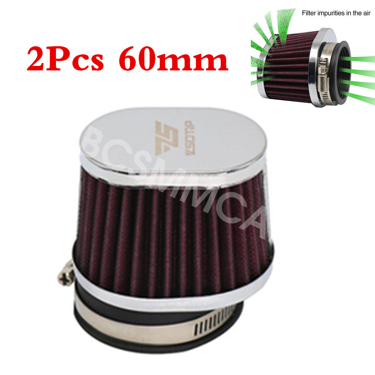 2pcs Motorcycle Cold Air Intake Cleaner High Flow Air Filter Pod Kit Accessories Q
