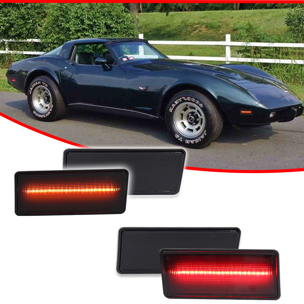 4-Pack Smoked Lens Front and Rear Side Marker Lights for 1974 - 1979 for Corvette C3- v