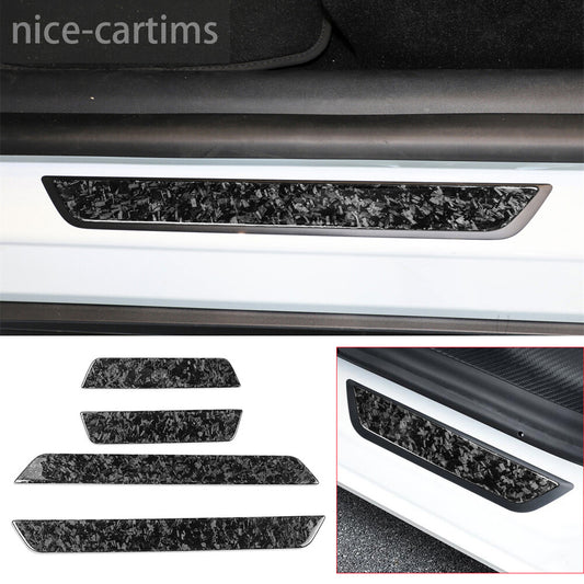4Pcs Forged Carbon Fiber Door Sill Scuff Guard Cover for Tesla Model 3 Y 2017-23