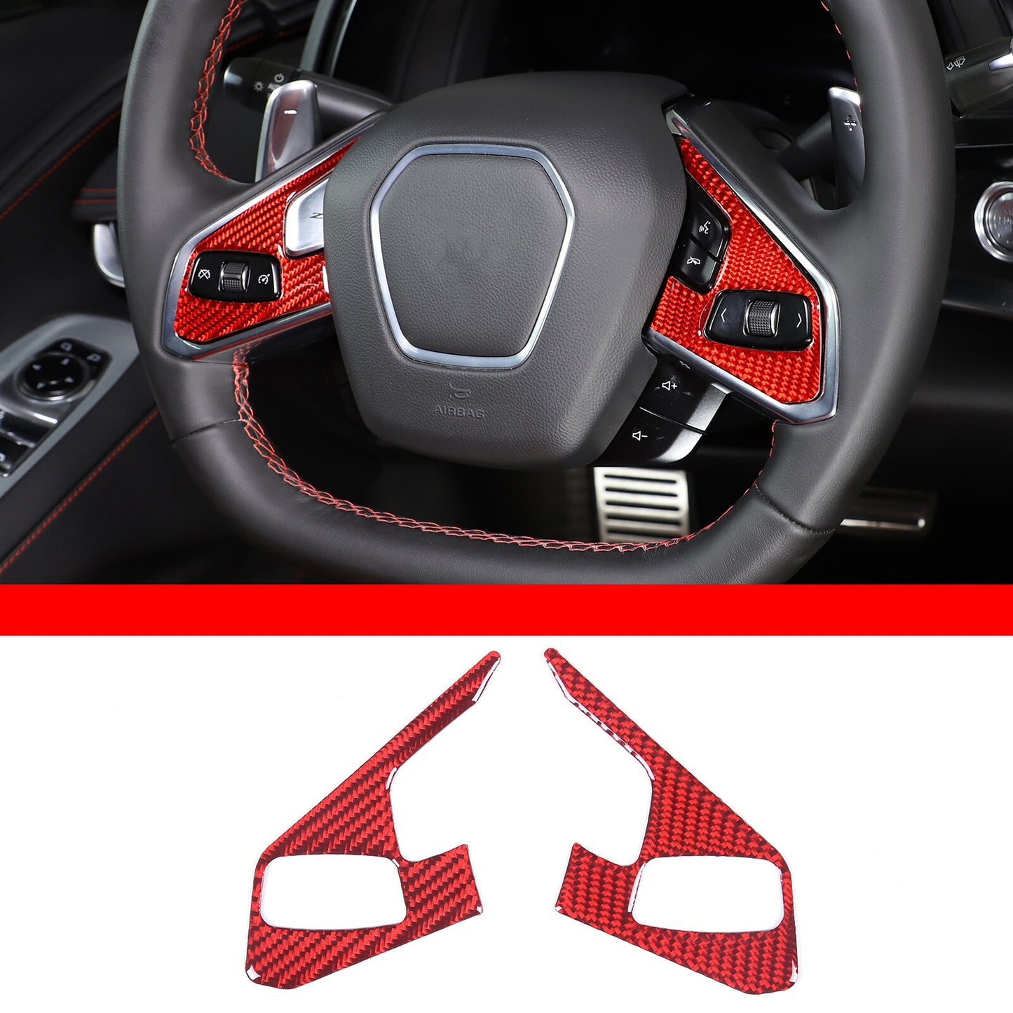 for Corvette C8 2022 - 23 2 Button Steering Wheel Button Cover with Carbon Fiber Trim - n