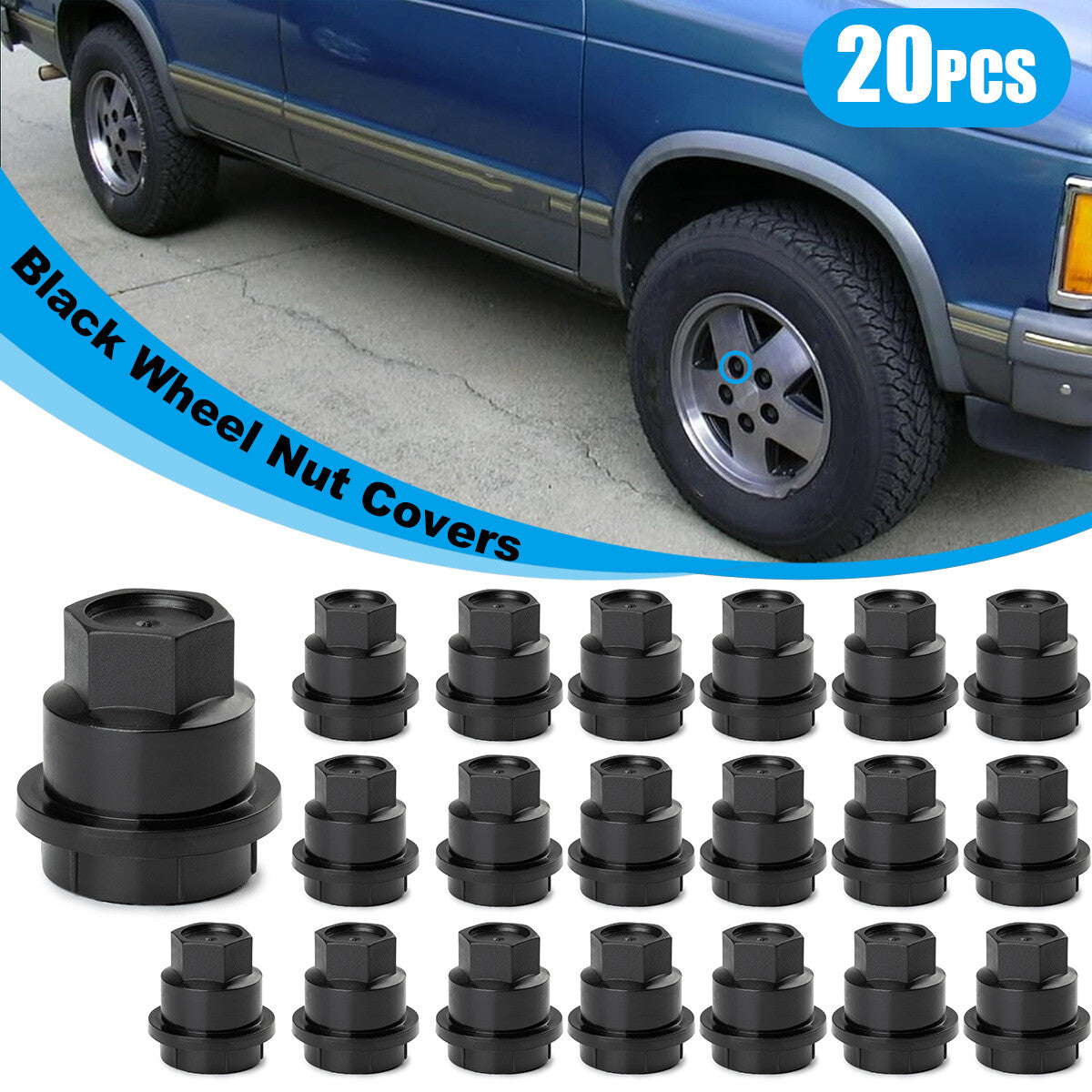 20-pack Black NUT Protective Covers for Chevrolet S10, Blazer, for GMC - Jimmy Sonoma 15661036 Q