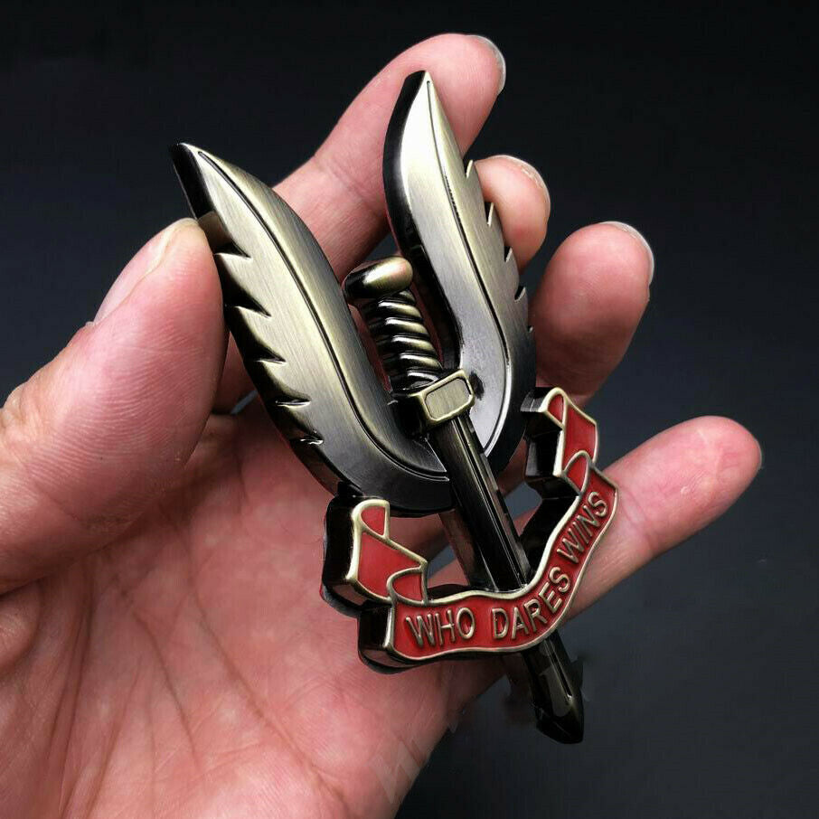 3D Metal Bronze SAS Who Dares Wins Car Trunk Fender Emblem Badge Decals Sticker Q