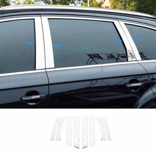 for Audi Q7 2007-2014 2015 Silver Steel BC-Pillar Panel Window Trims Cover 8PCS