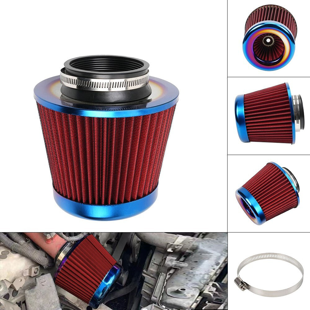 New Red 3 76mm High Flow Inlet Cold Air Intake Cone Replacement Dry Air Filter