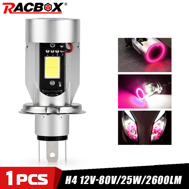 25W H4 HB2 9003 Motorcycle LED Headlight Kit Hi/Low Power Bulb Red Angel Eyes