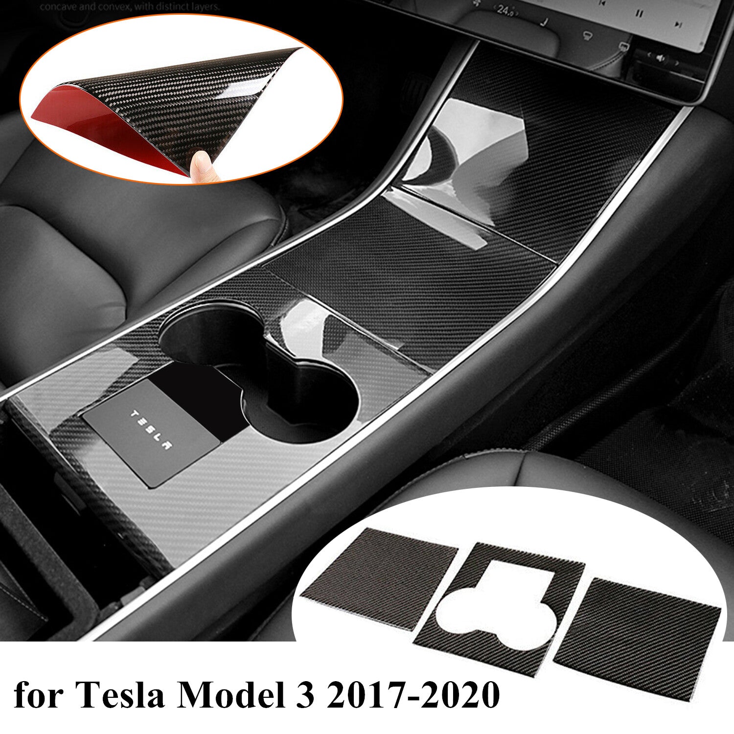 Real Carbon Fiber Center Console Cover Trim Kit for Tesla model 3 2018 2019 2020