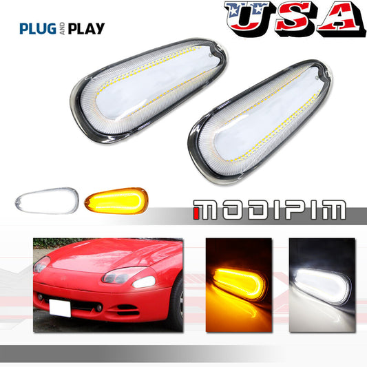 For 1994 - 98 for 3000GT Clear for CHRome Lens Amber Signal White DRL Lights X2- v