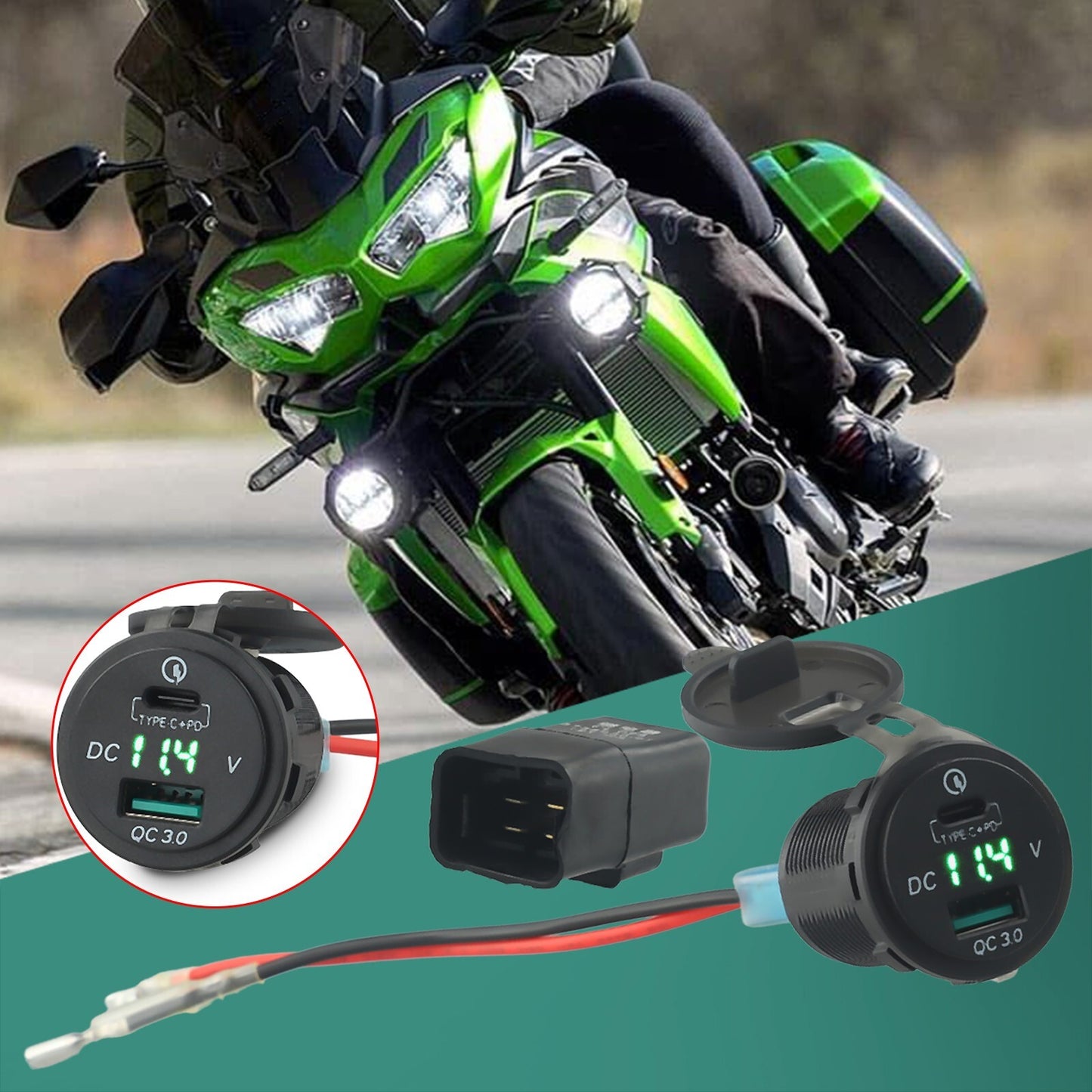 For Versys650 1000 VersysX300 Ninja400 650 TYPE-C USB for QC3.0 v