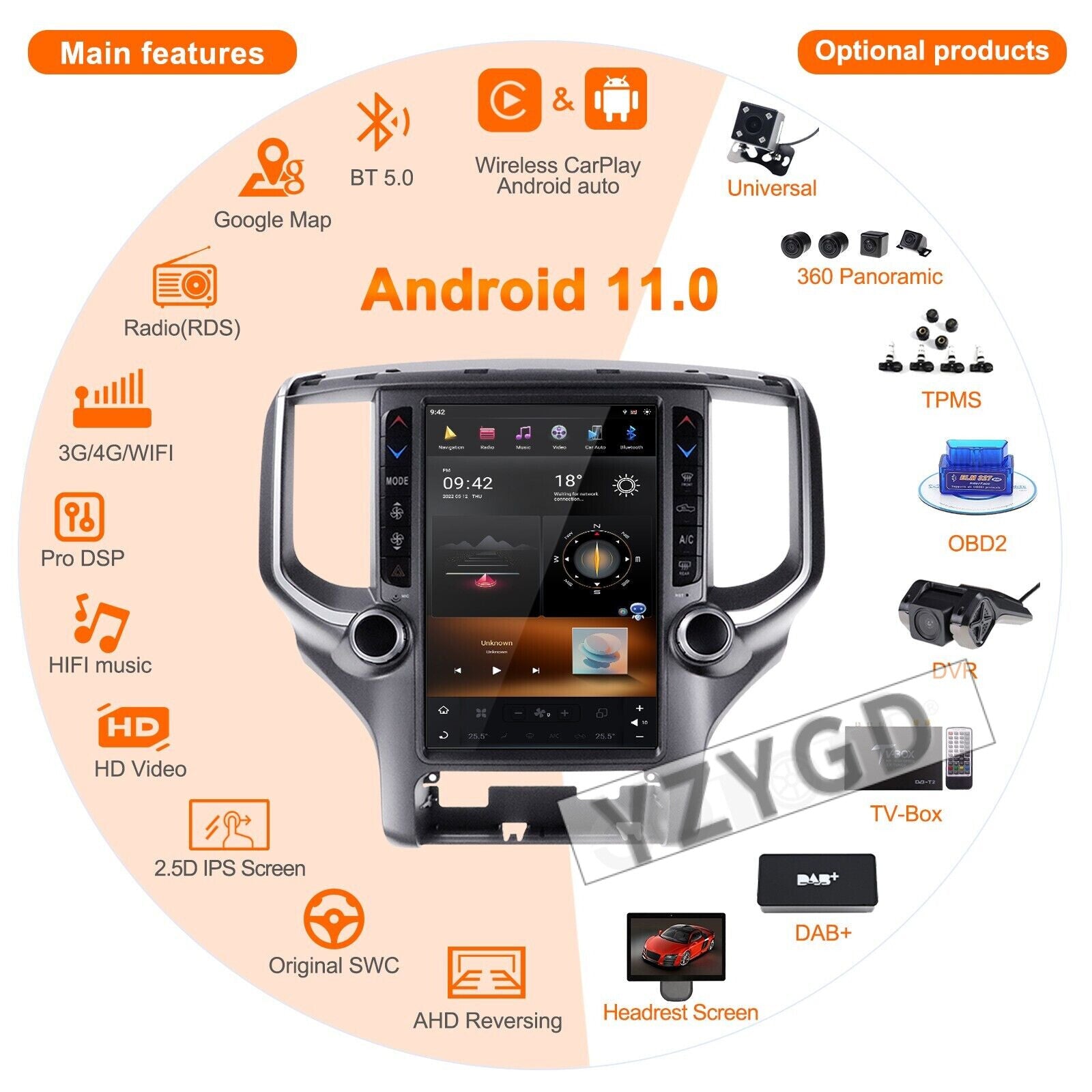 for Dodge for Ram 1500 2500 3500 2019-2021 Android Carplay Car Radio Screen Receiver