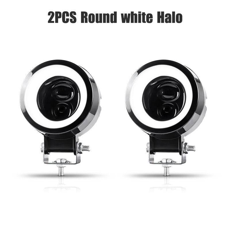 2X Motorcycle LED Spot Light Hi-Lo White Halo Angel Eye Headlight Driving Fog