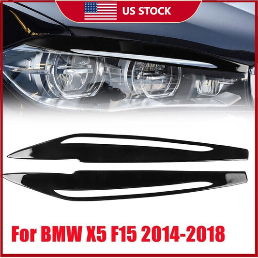1 Pair Black Headlight Eyelid Cover Eyebrows Trim For X5 F15 2014-2018 New n