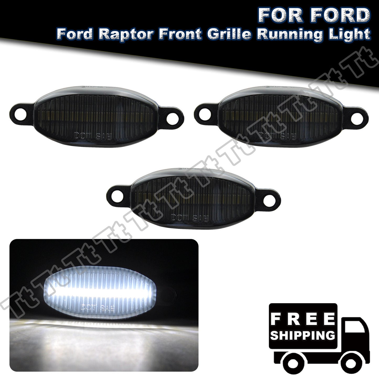 3pcs Smoked LED Front Grille Running Lights for 2010 - 2014 for F150 SVT - v