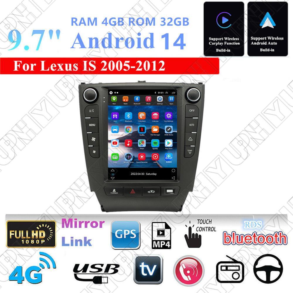 9.7 Android 14.0 Stereo Radio GPS Nav Head Unit Wifi 4+32G for Lexus IS 2005-12