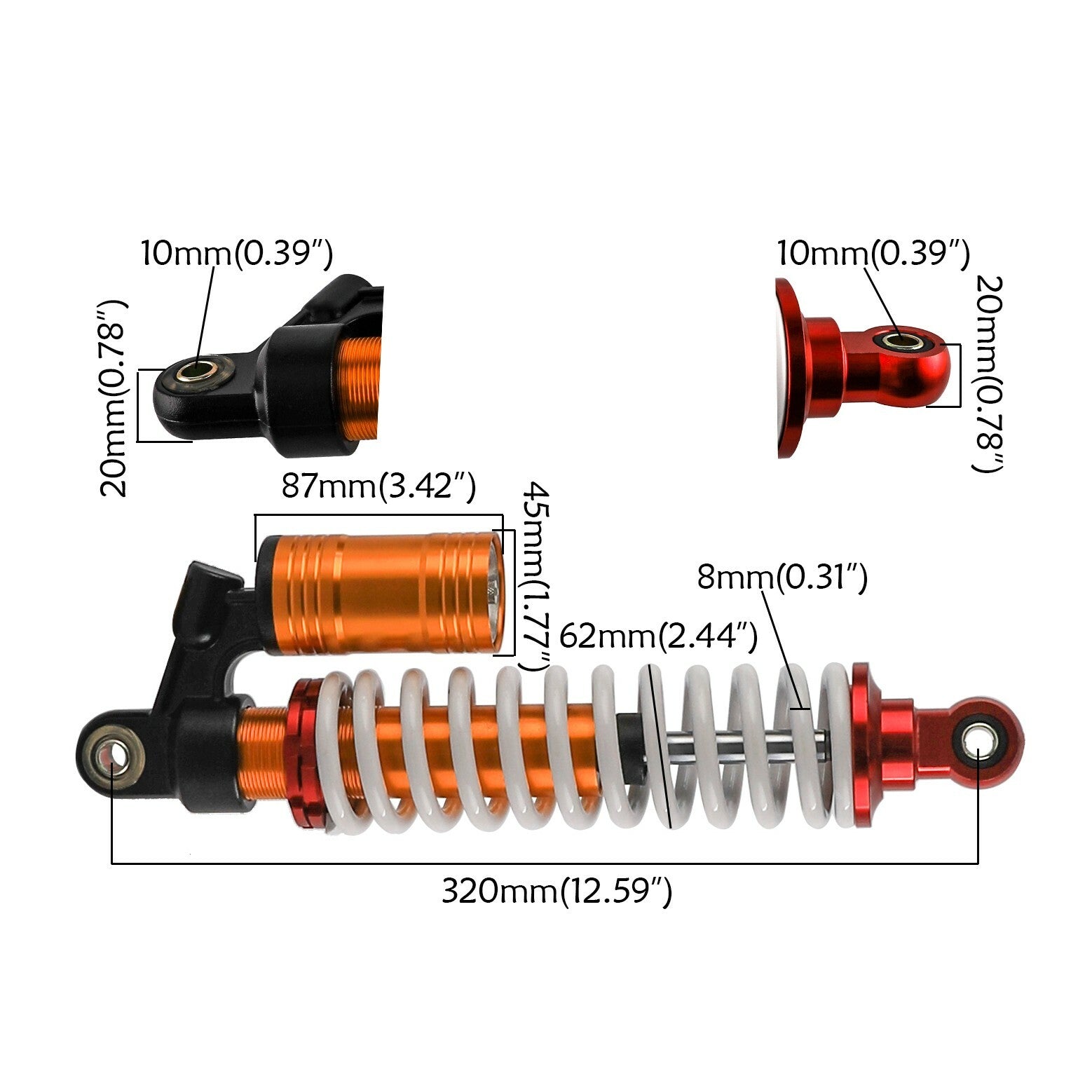 12.5-inch 320mm front shock absorber suitable for all-terrain vehicles, off-road vehicles, go-karts, pit bikes, and 800 lbs.