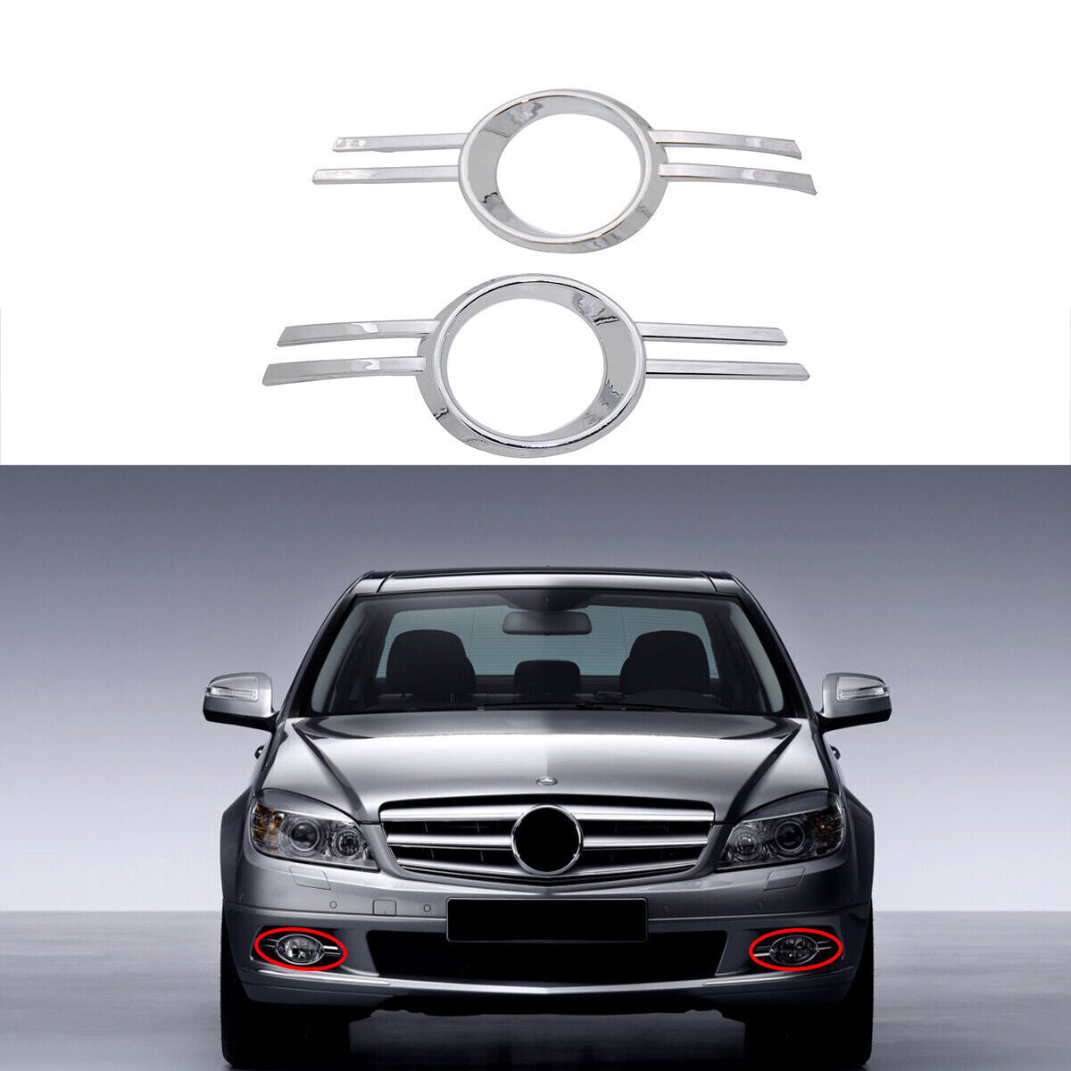 2x Fog Light Cover Chrome Molding for Mercedes Benz C-Class W204 C200 2007-2011
