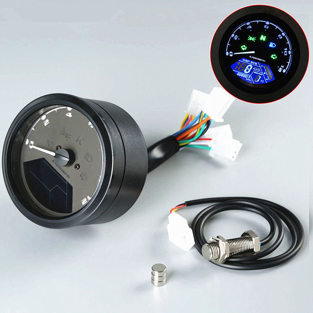 12000 RMP kmh Universal LCD Digital Odometer Speedometer Tachometer Gauge LED Q