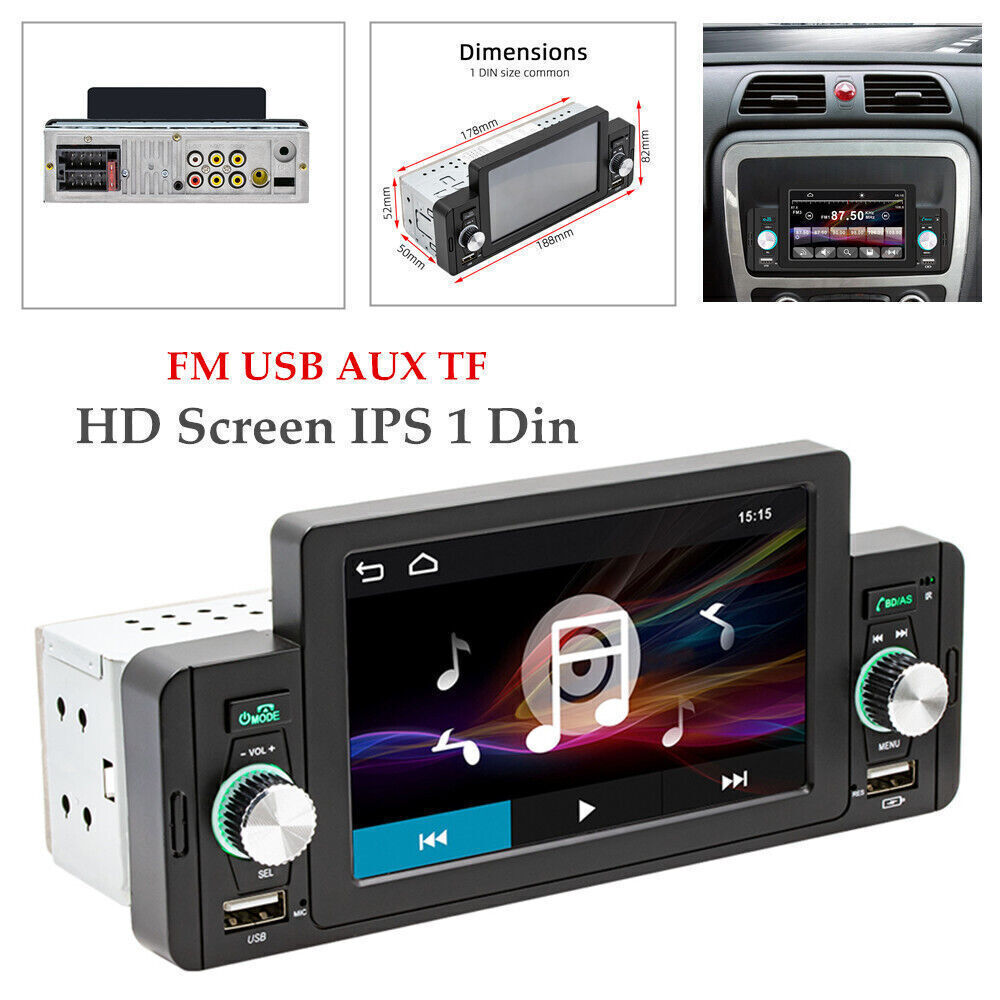 US 5 HD Screen IPS 1 Din Car Stereo Radio FM USB AUX TF MP5 Player Dash Parts v