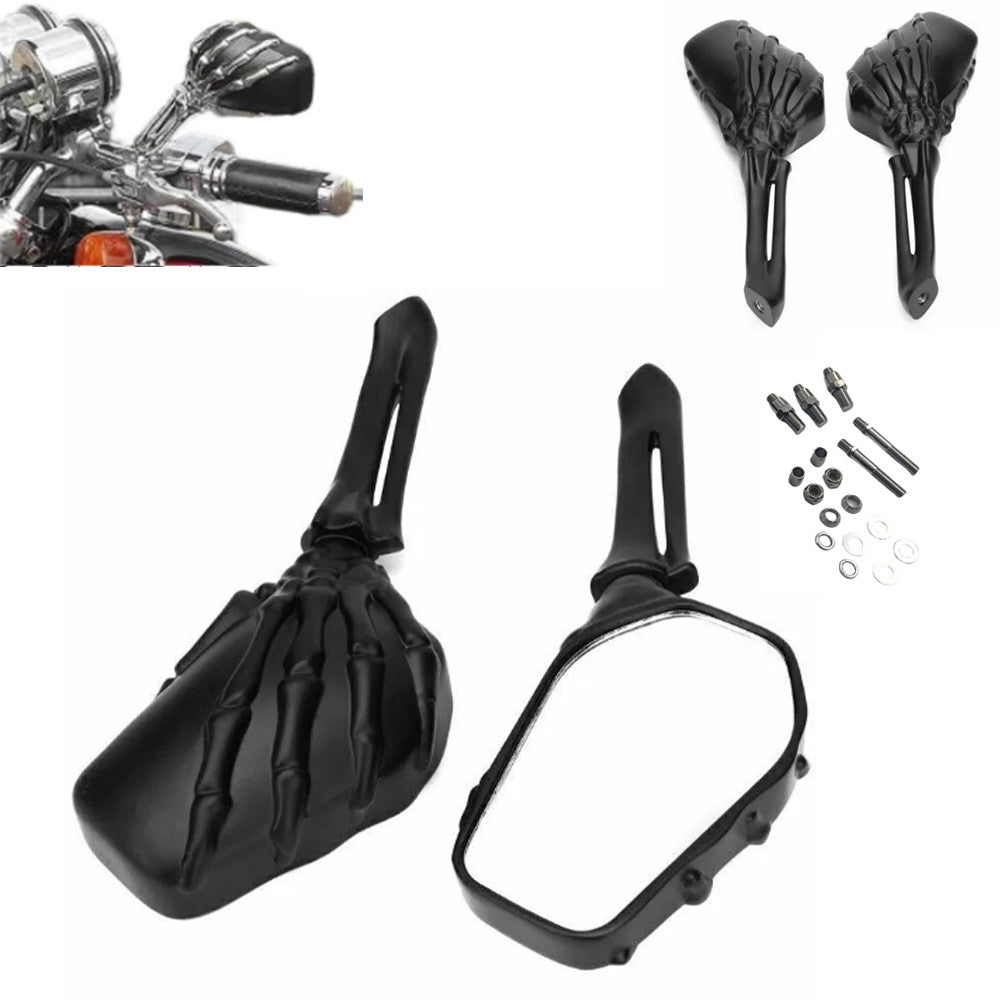 Black skull-patterned hand-side rearview mirror suitable for Harley-Davidson universal - n