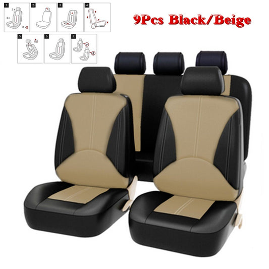 9Pcs Car for Seat Cover Protector Front Rear PU Leather Cushion Full-Sets Parts New n