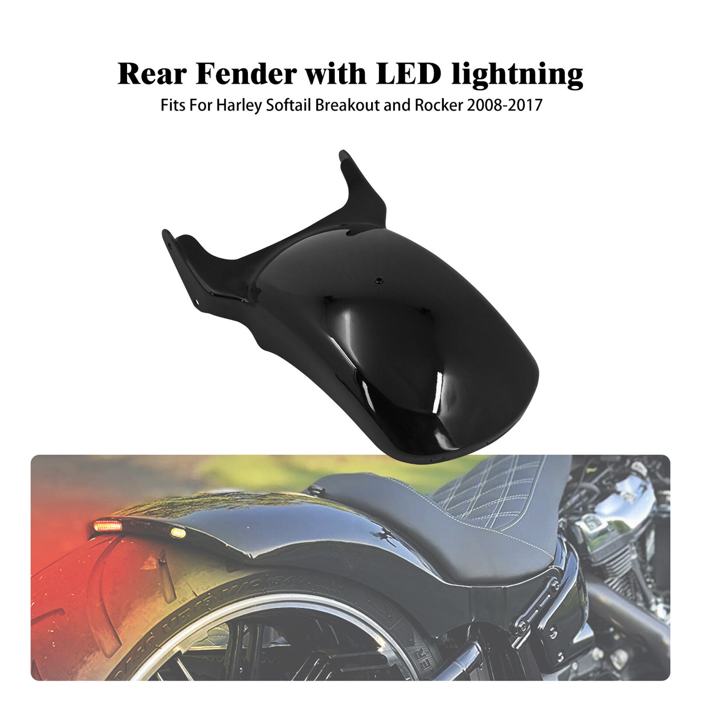 Rear Short Fender w/ Turn Signal LED Light for Harley Rocker C Breakout 08-2017
