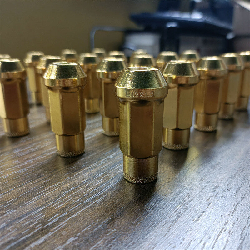 20pcs M12x1.5 Lug Nuts 48mm Steel Open End Wheel Nuts Bolts w/ Socket Key Gold Q
