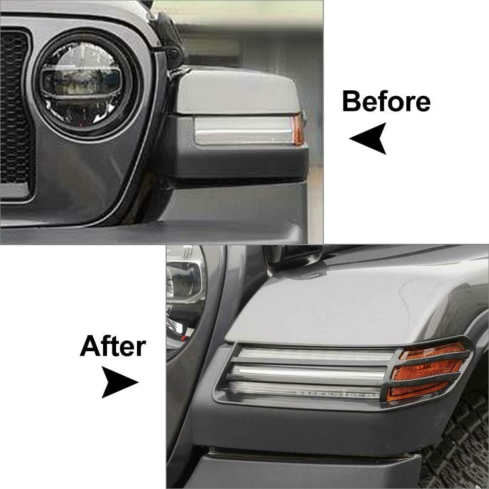 2-Piece for Jeep for Wrangler 2018-2024 Gloss Black Front Wheel Arch Light Cover Trim - n